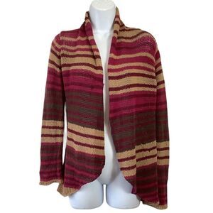 WOODEN SHIPS Paola Buendia Striped Cardigan Sweater S/M Chunky Knit Open Pink